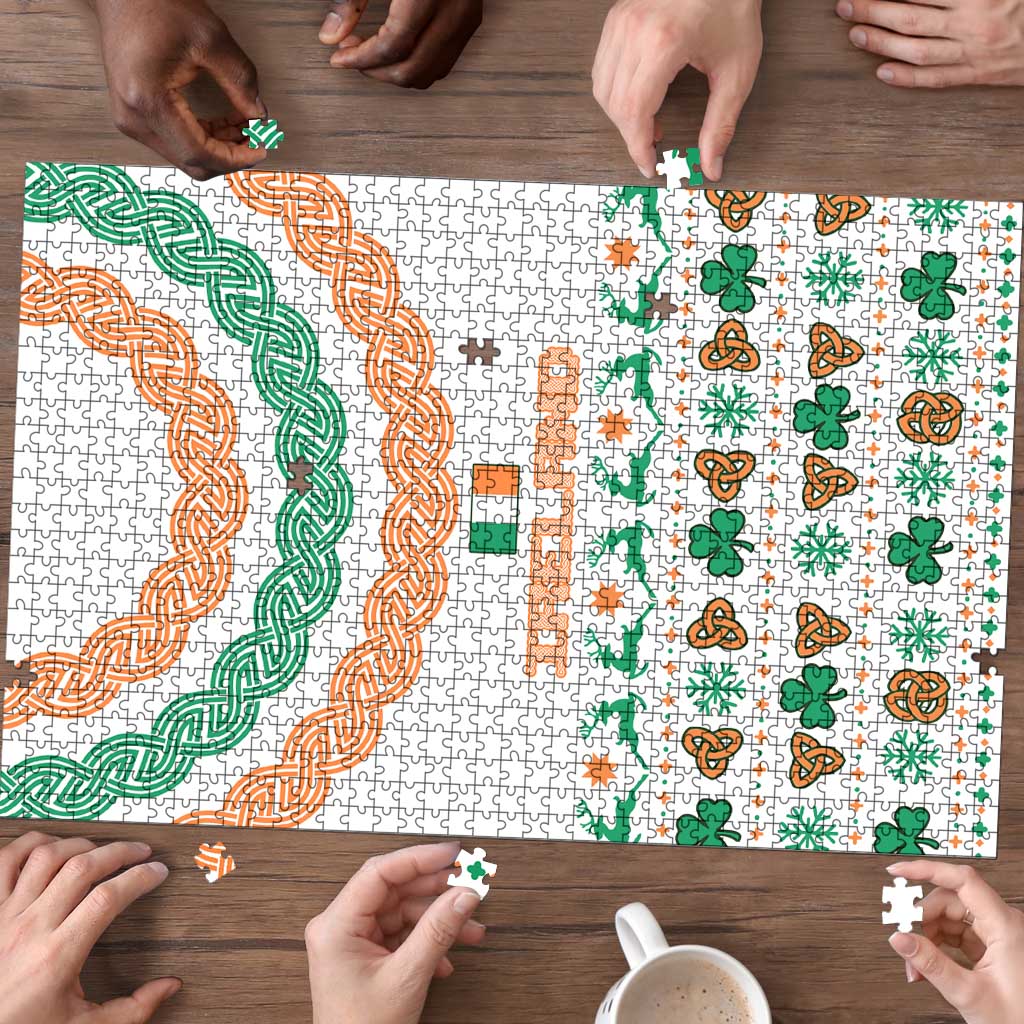 Ireland Christmas Puzzle with Celtic Knot Shamrock and Tricolor Holiday Pattern - Wonder Print Shop