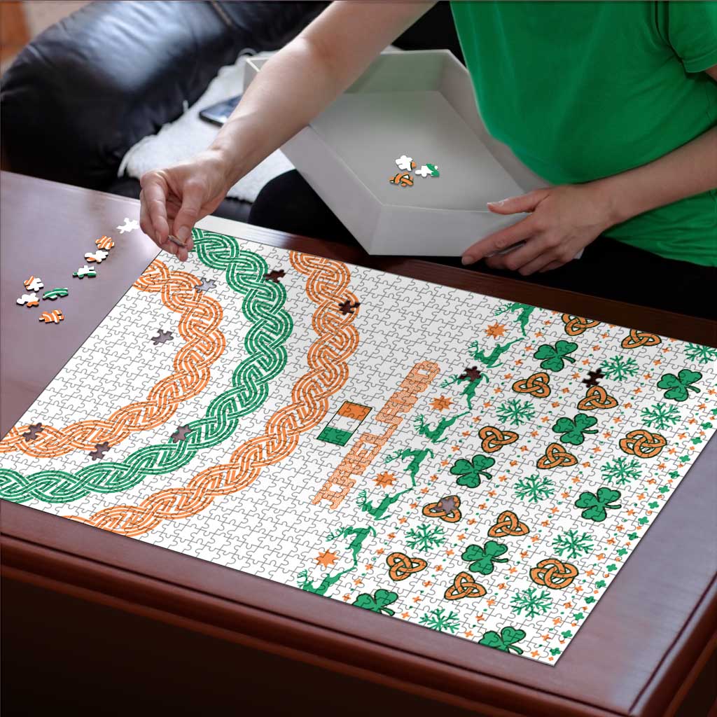 Ireland Christmas Puzzle with Celtic Knot Shamrock and Tricolor Holiday Pattern - Wonder Print Shop