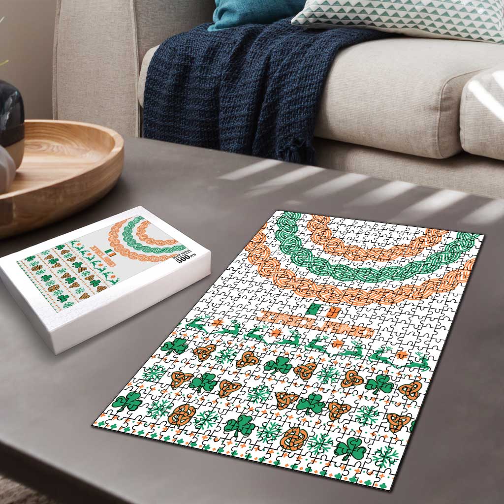 Ireland Christmas Puzzle with Celtic Knot Shamrock and Tricolor Holiday Pattern - Wonder Print Shop