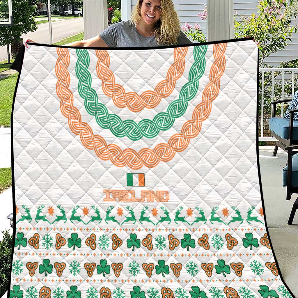 Ireland Christmas Quilt with Celtic Knot Shamrock and Tricolor Holiday Pattern - Wonder Print Shop