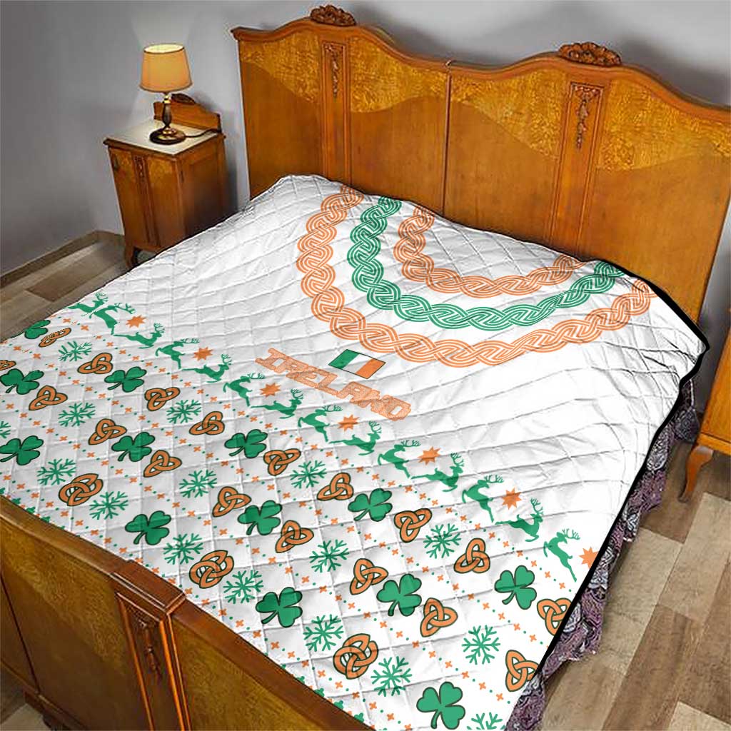 Ireland Christmas Quilt with Celtic Knot Shamrock and Tricolor Holiday Pattern - Wonder Print Shop