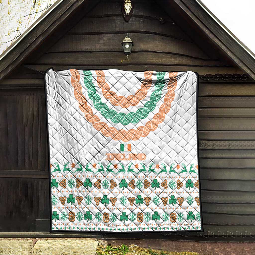 Ireland Christmas Quilt with Celtic Knot Shamrock and Tricolor Holiday Pattern - Wonder Print Shop