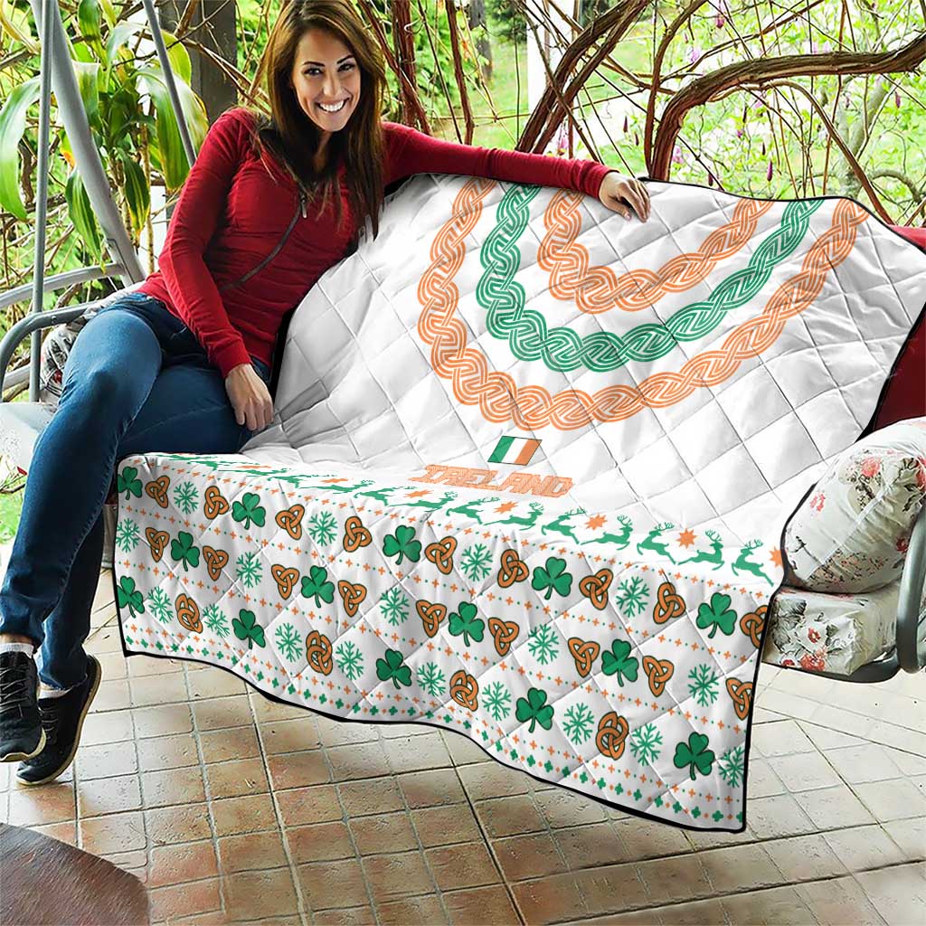 Ireland Christmas Quilt with Celtic Knot Shamrock and Tricolor Holiday Pattern - Wonder Print Shop