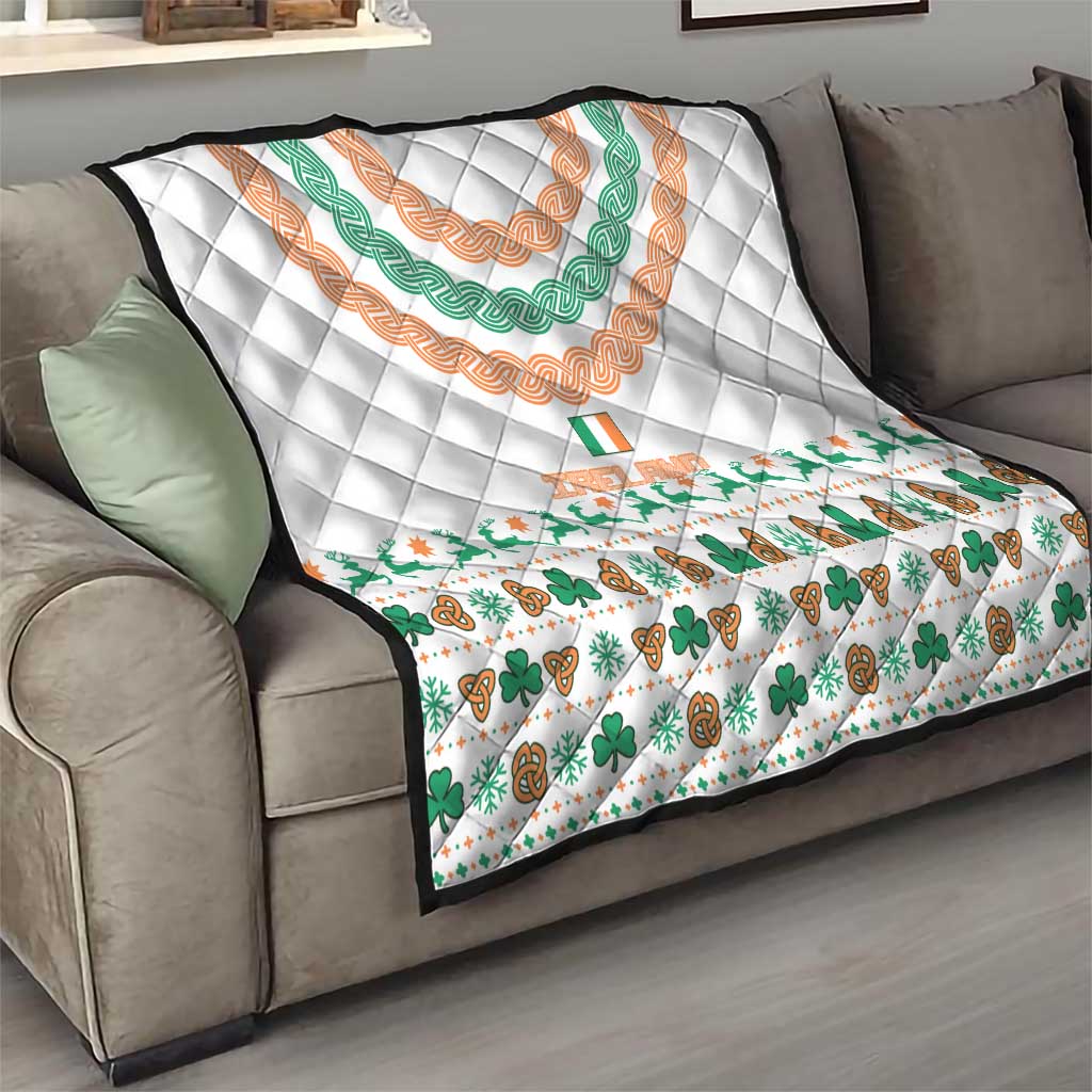 Ireland Christmas Quilt with Celtic Knot Shamrock and Tricolor Holiday Pattern - Wonder Print Shop