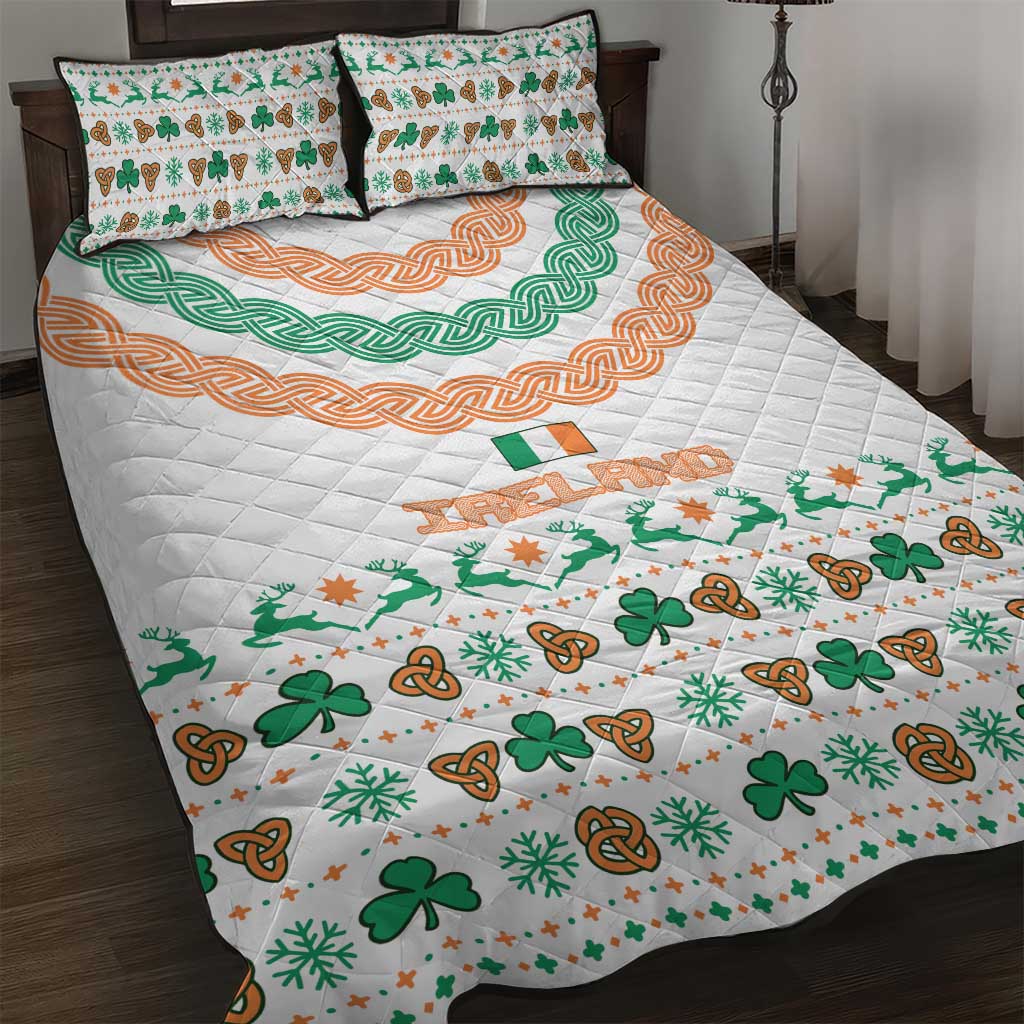 Ireland Christmas Quilt Bed Set with Celtic Knot Shamrock and Tricolor Holiday Pattern - Wonder Print Shop