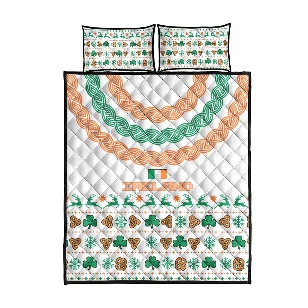 Ireland Christmas Quilt Bed Set with Celtic Knot Shamrock and Tricolor Holiday Pattern - Wonder Print Shop
