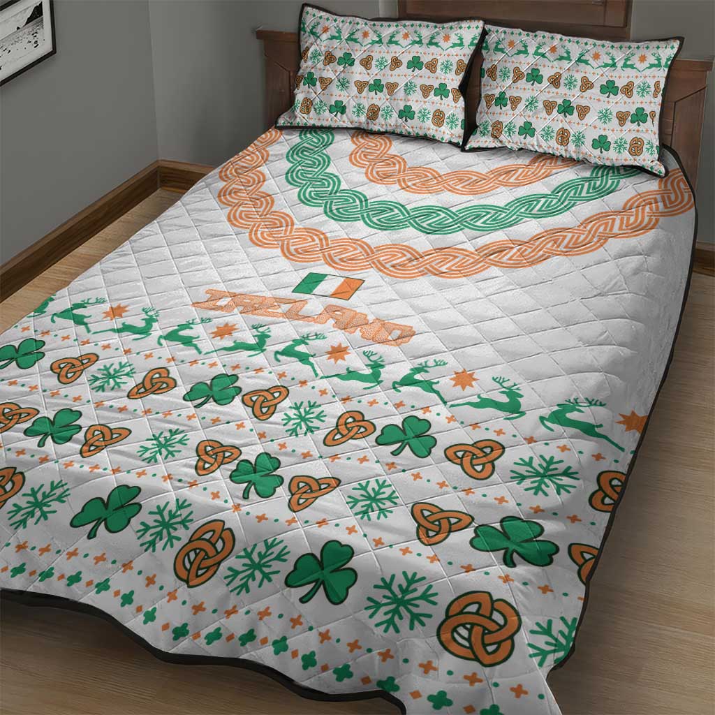 Ireland Christmas Quilt Bed Set with Celtic Knot Shamrock and Tricolor Holiday Pattern - Wonder Print Shop