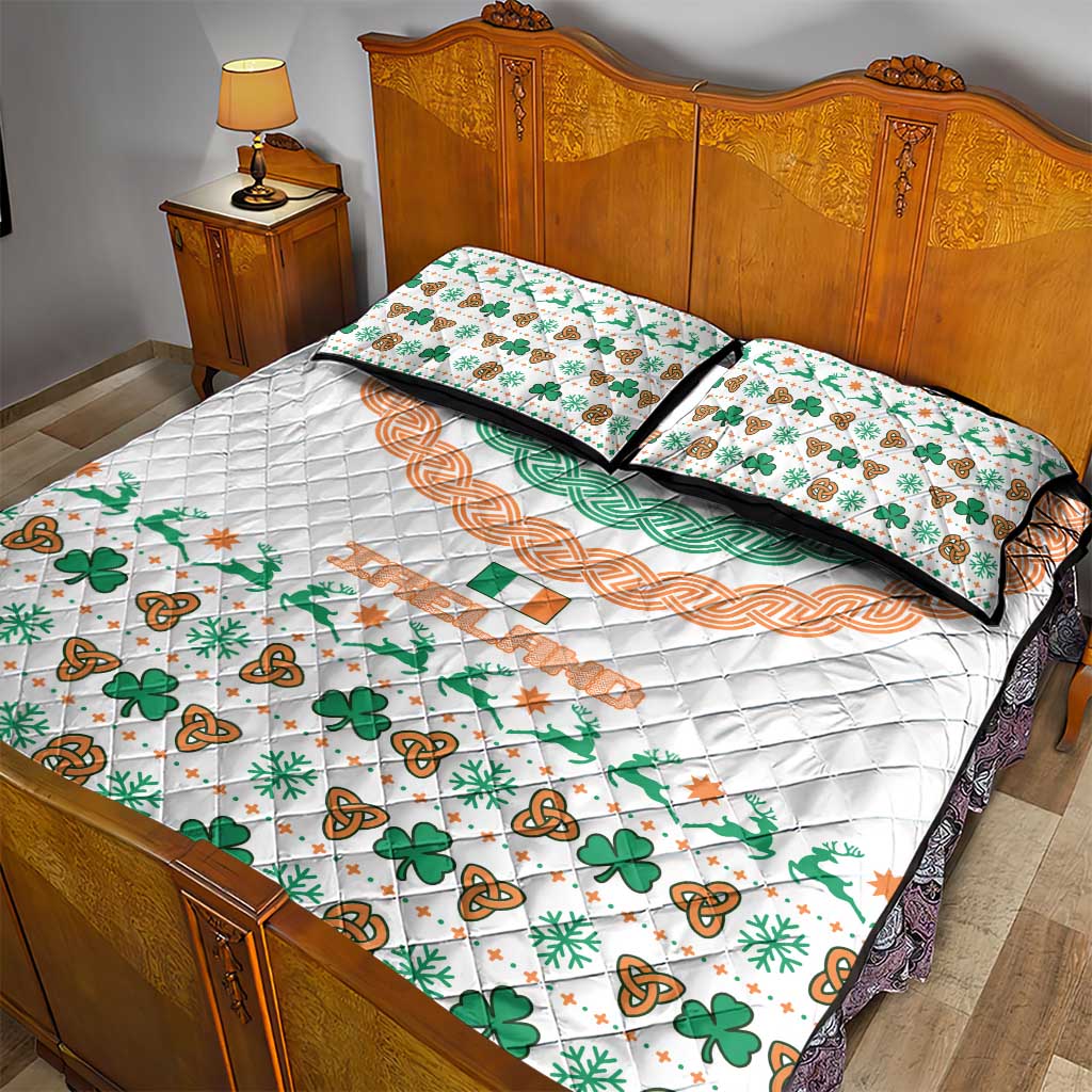 Ireland Christmas Quilt Bed Set with Celtic Knot Shamrock and Tricolor Holiday Pattern - Wonder Print Shop