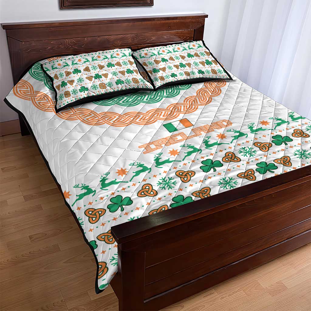 Ireland Christmas Quilt Bed Set with Celtic Knot Shamrock and Tricolor Holiday Pattern - Wonder Print Shop