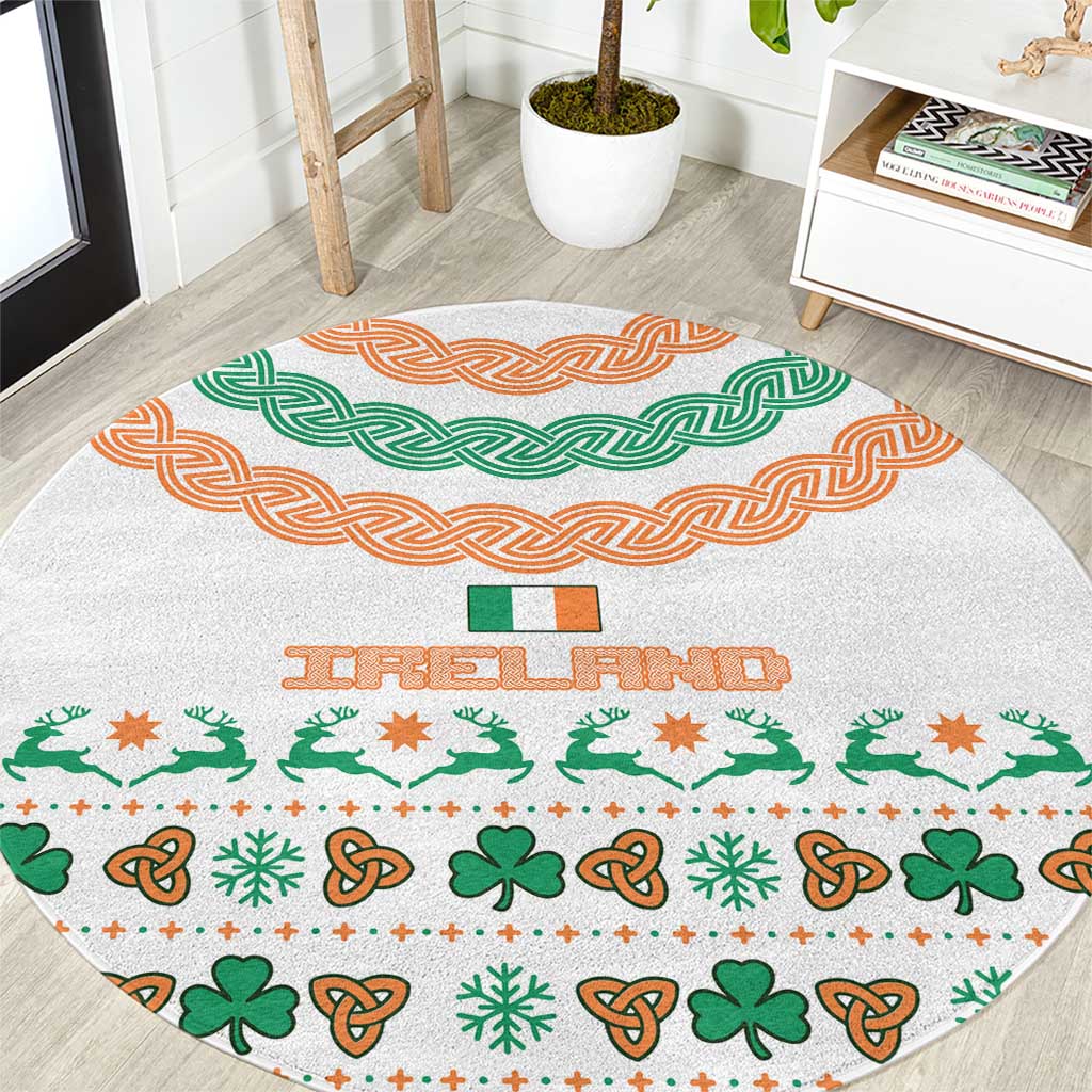 Ireland Christmas Round Carpet with Celtic Knot Shamrock and Tricolor Holiday Pattern - Wonder Print Shop