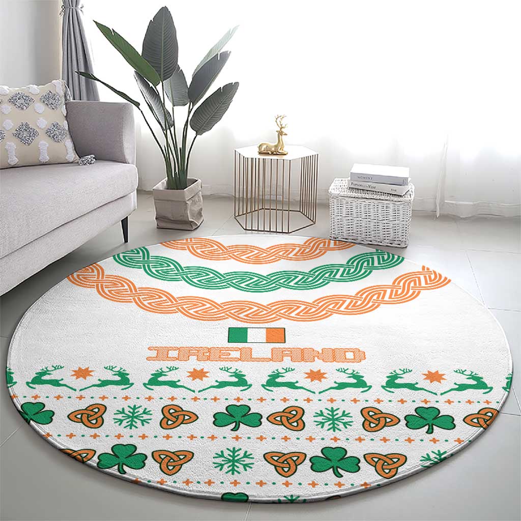 Ireland Christmas Round Carpet with Celtic Knot Shamrock and Tricolor Holiday Pattern - Wonder Print Shop