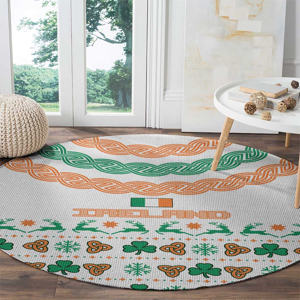 Ireland Christmas Round Carpet with Celtic Knot Shamrock and Tricolor Holiday Pattern - Wonder Print Shop