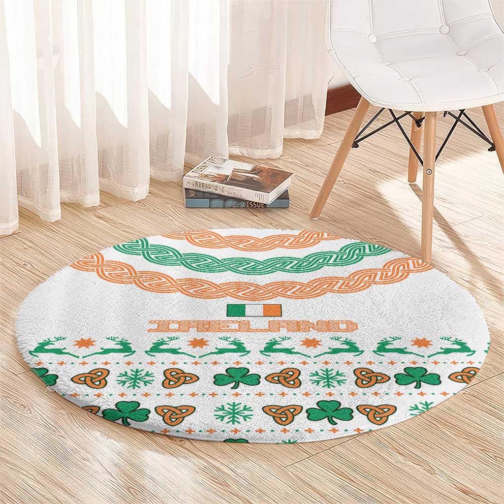 Ireland Christmas Round Carpet with Celtic Knot Shamrock and Tricolor Holiday Pattern - Wonder Print Shop