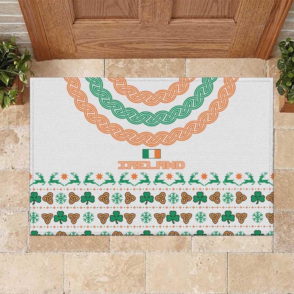 Ireland Christmas Rubber Doormat with Celtic Knot Shamrock and Tricolor Holiday Pattern - Wonder Print Shop