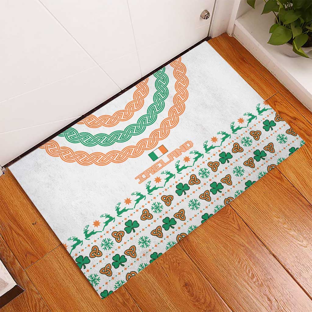 Ireland Christmas Rubber Doormat with Celtic Knot Shamrock and Tricolor Holiday Pattern - Wonder Print Shop