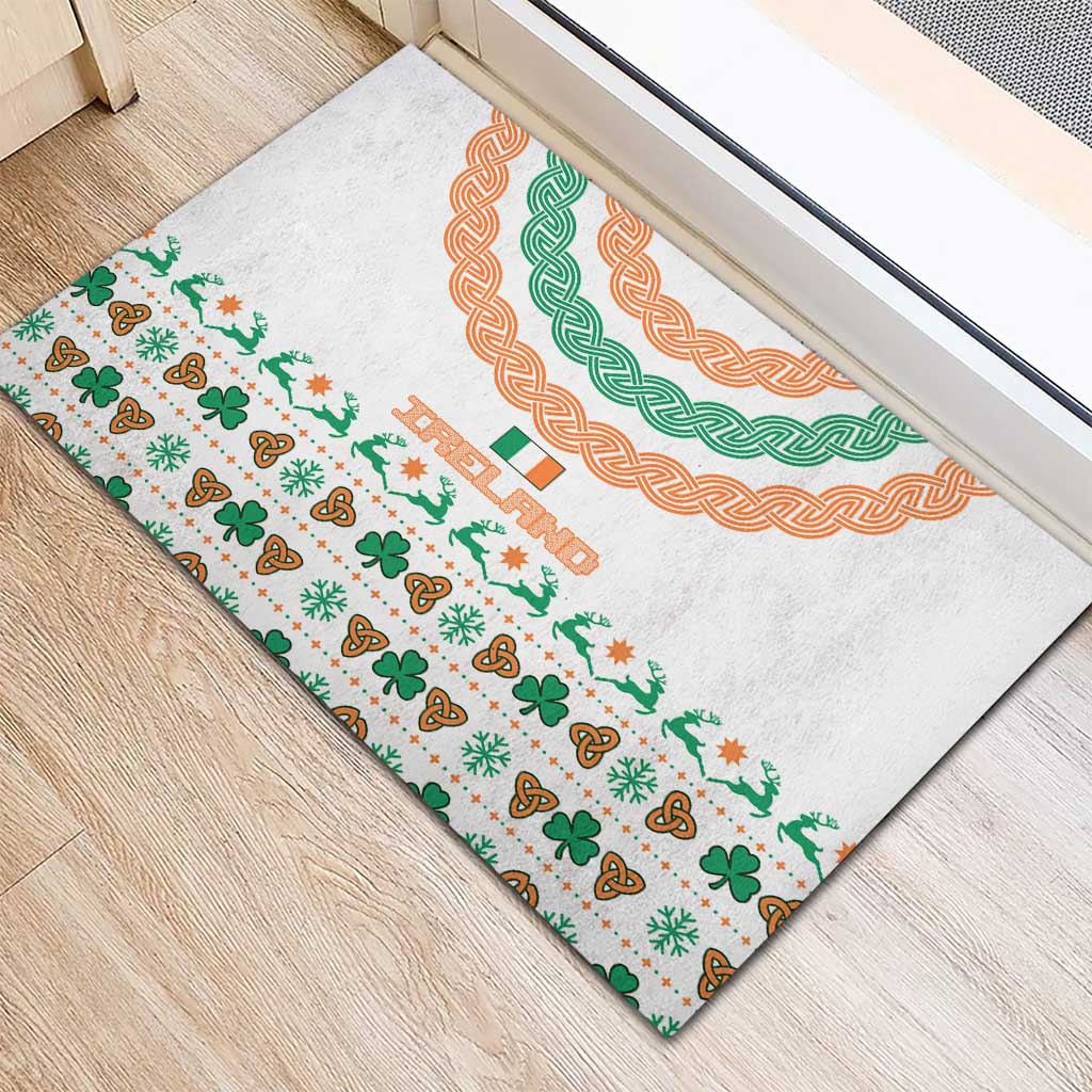 Ireland Christmas Rubber Doormat with Celtic Knot Shamrock and Tricolor Holiday Pattern - Wonder Print Shop