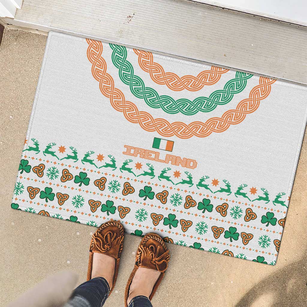 Ireland Christmas Rubber Doormat with Celtic Knot Shamrock and Tricolor Holiday Pattern - Wonder Print Shop