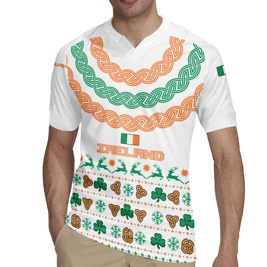 Ireland Christmas Rugby Jersey with Celtic Knot Shamrock and Tricolor Holiday Pattern - Wonder Print Shop