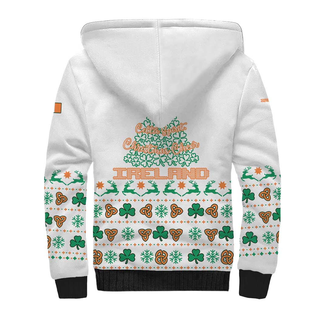 Ireland Christmas Sherpa Hoodie with Celtic Knot Shamrock and Tricolor Holiday Pattern - Wonder Print Shop