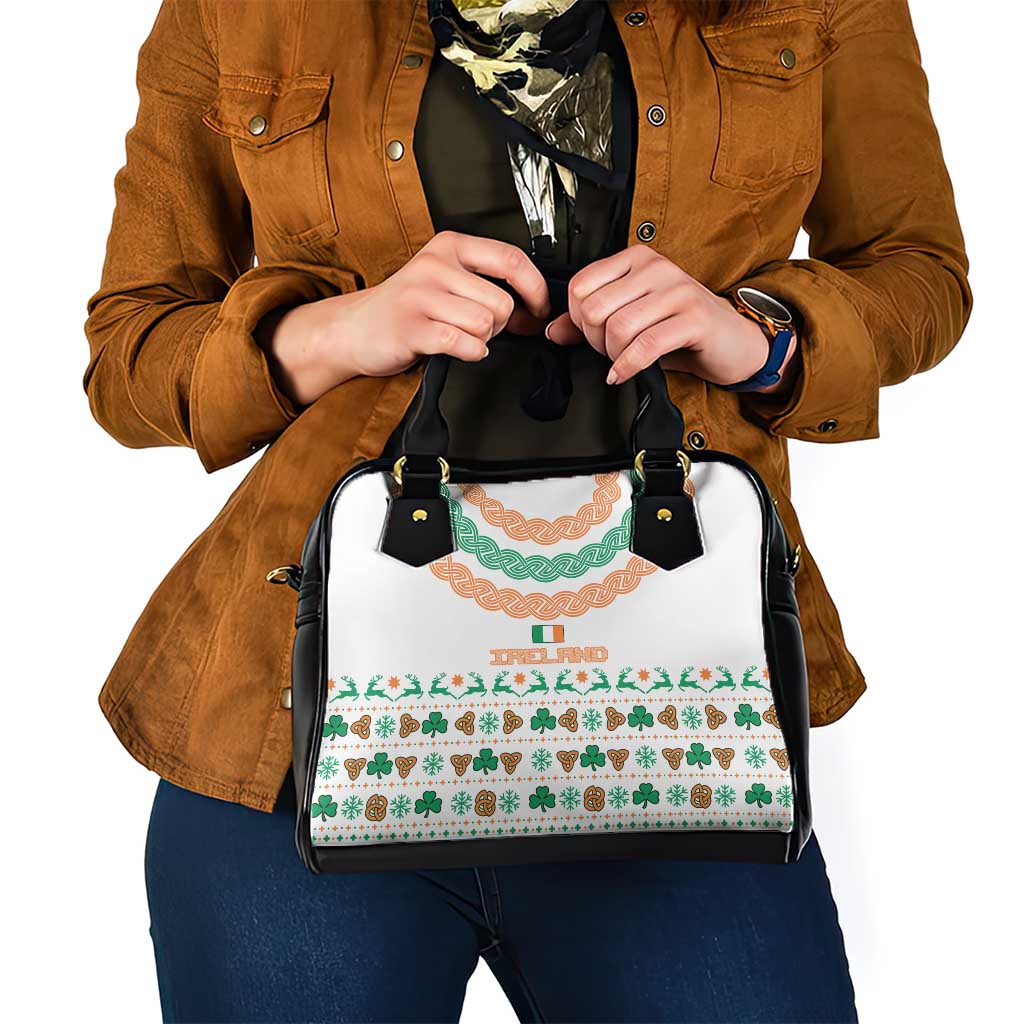 Ireland Christmas Shoulder Handbag with Celtic Knot Shamrock and Tricolor Holiday Pattern - Wonder Print Shop