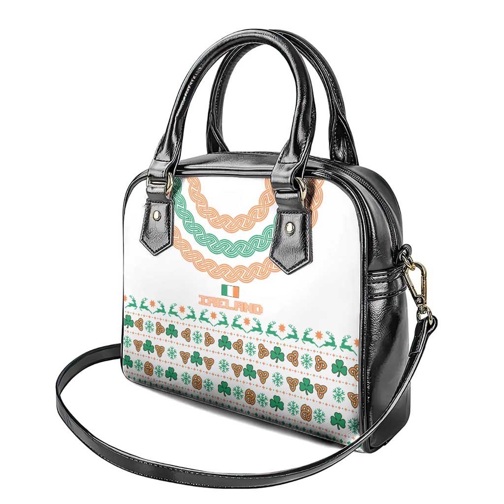 Ireland Christmas Shoulder Handbag with Celtic Knot Shamrock and Tricolor Holiday Pattern - Wonder Print Shop