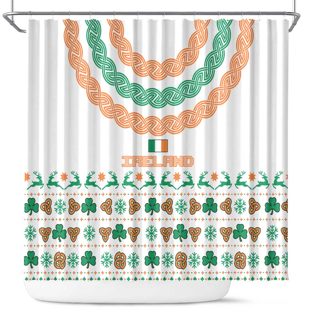 Ireland Christmas Shower Curtain with Celtic Knot Shamrock and Tricolor Holiday Pattern - Wonder Print Shop