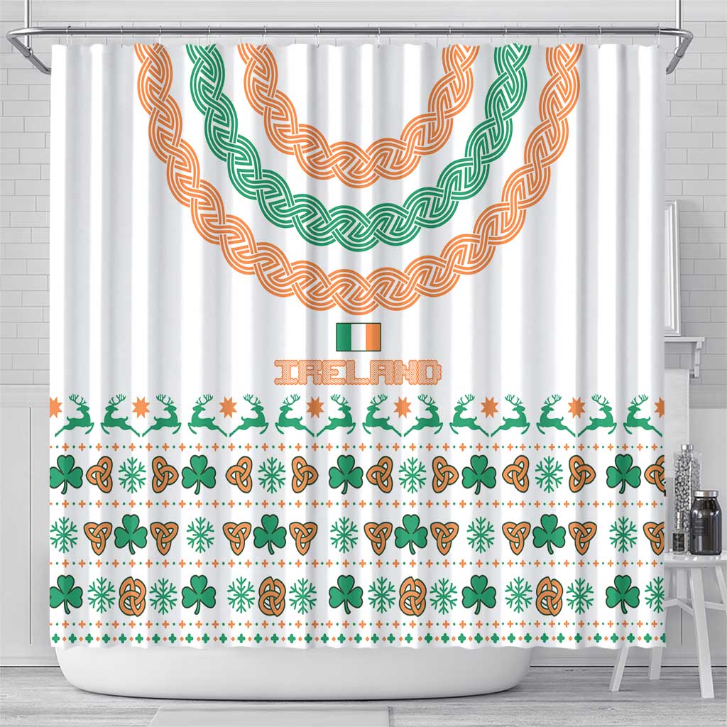 Ireland Christmas Shower Curtain with Celtic Knot Shamrock and Tricolor Holiday Pattern - Wonder Print Shop