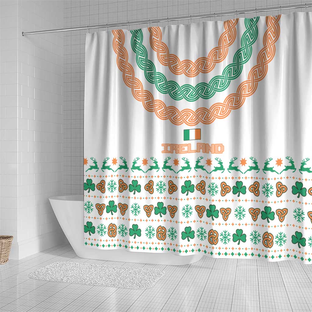 Ireland Christmas Shower Curtain with Celtic Knot Shamrock and Tricolor Holiday Pattern - Wonder Print Shop