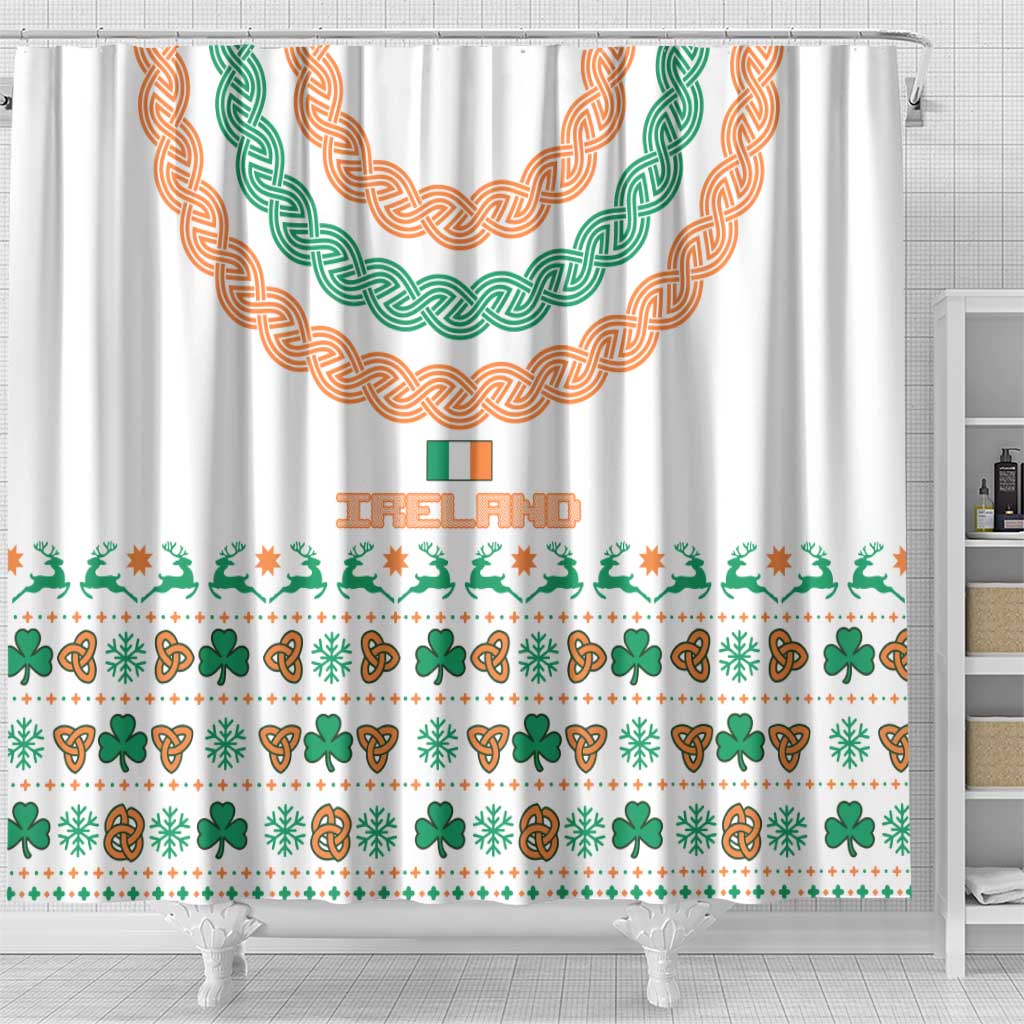 Ireland Christmas Shower Curtain with Celtic Knot Shamrock and Tricolor Holiday Pattern - Wonder Print Shop