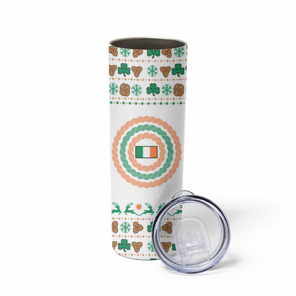 Ireland Christmas Skinny Tumbler with Celtic Knot Shamrock and Tricolor Holiday Pattern - Wonder Print Shop
