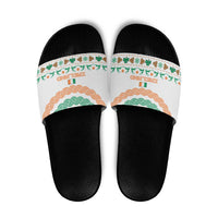 Ireland Christmas Slide Sandals with Celtic Knot Shamrock and Tricolor Holiday Pattern - Wonder Print Shop