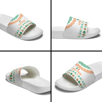 Ireland Christmas Slide Sandals with Celtic Knot Shamrock and Tricolor Holiday Pattern - Wonder Print Shop