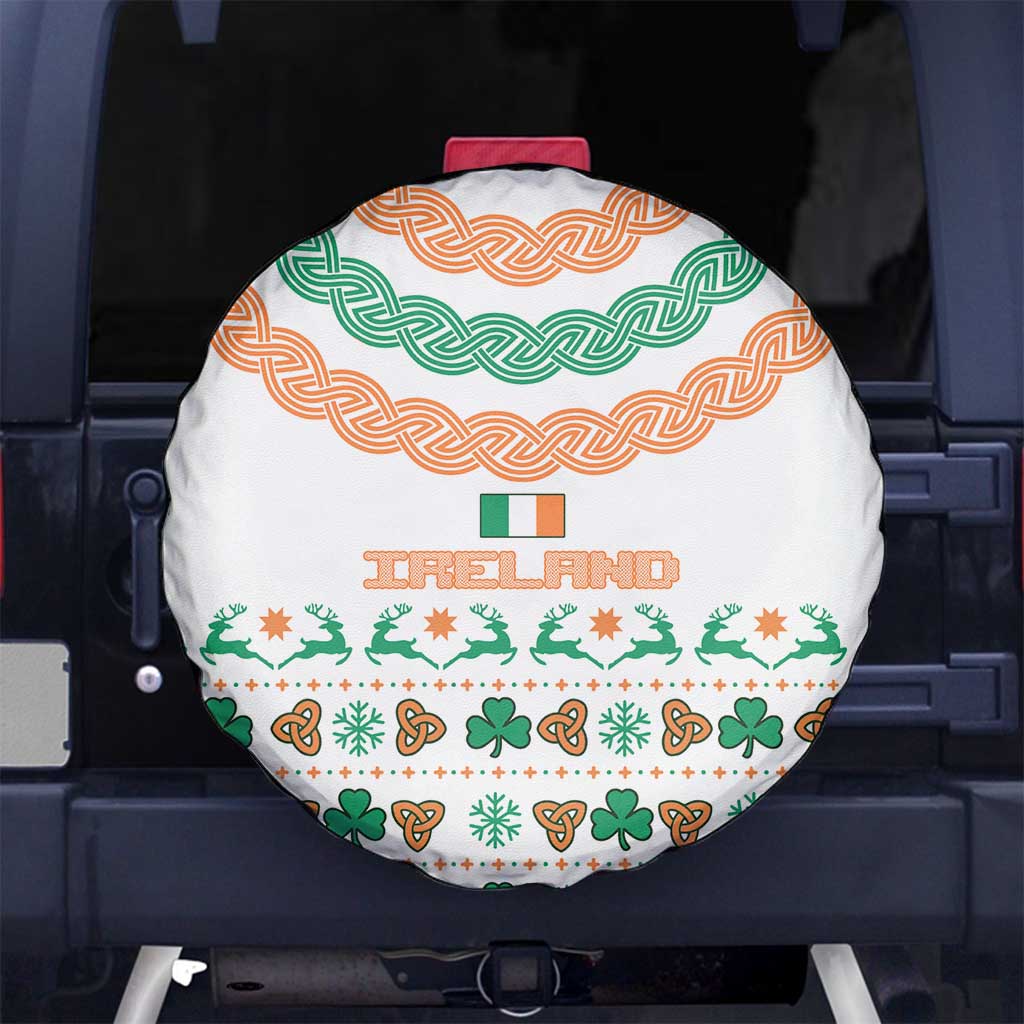 Ireland Christmas Spare Tire Cover with Celtic Knot Shamrock and Tricolor Holiday Pattern - Wonder Print Shop