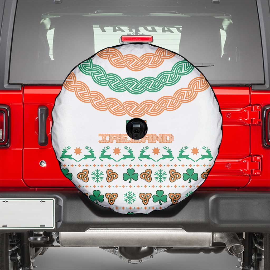 Ireland Christmas Spare Tire Cover with Celtic Knot Shamrock and Tricolor Holiday Pattern - Wonder Print Shop