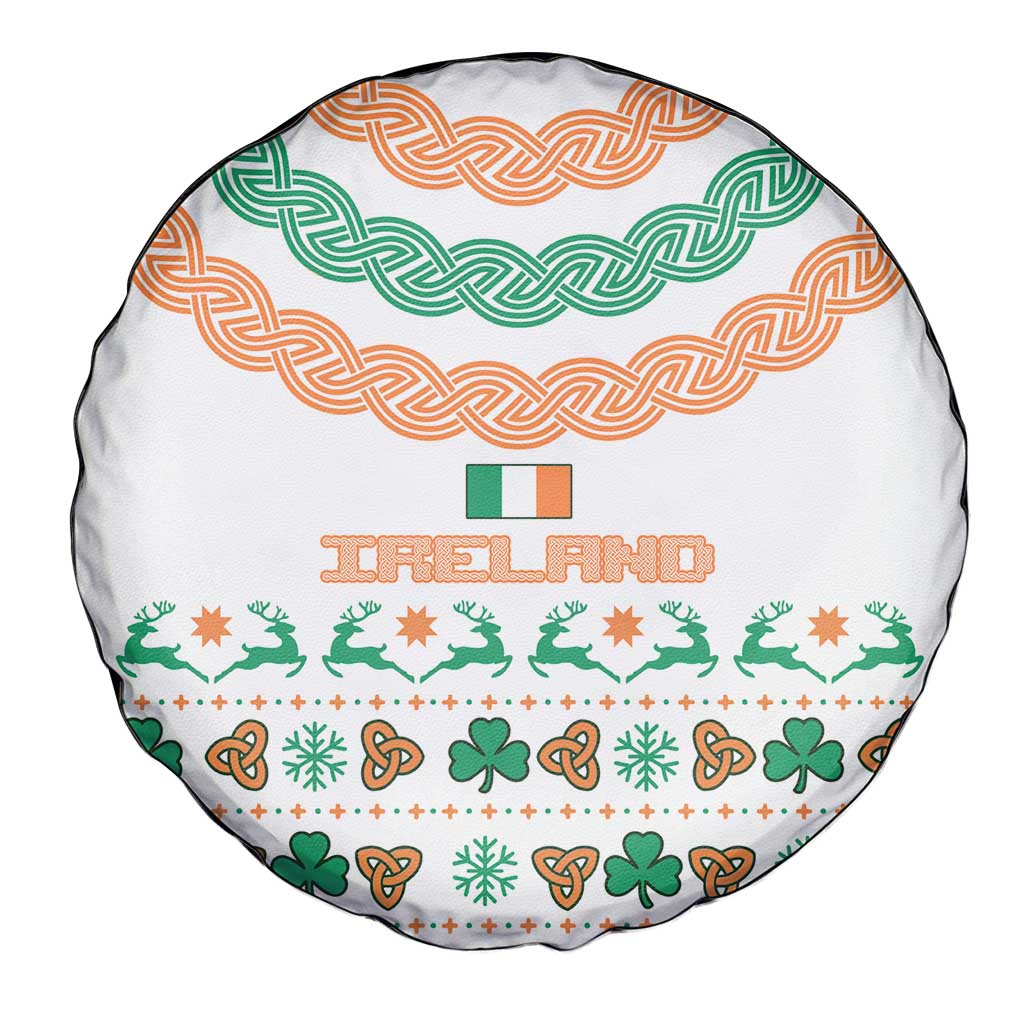 Ireland Christmas Spare Tire Cover with Celtic Knot Shamrock and Tricolor Holiday Pattern - Wonder Print Shop