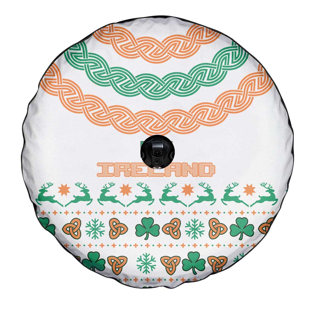 Ireland Christmas Spare Tire Cover with Celtic Knot Shamrock and Tricolor Holiday Pattern - Wonder Print Shop