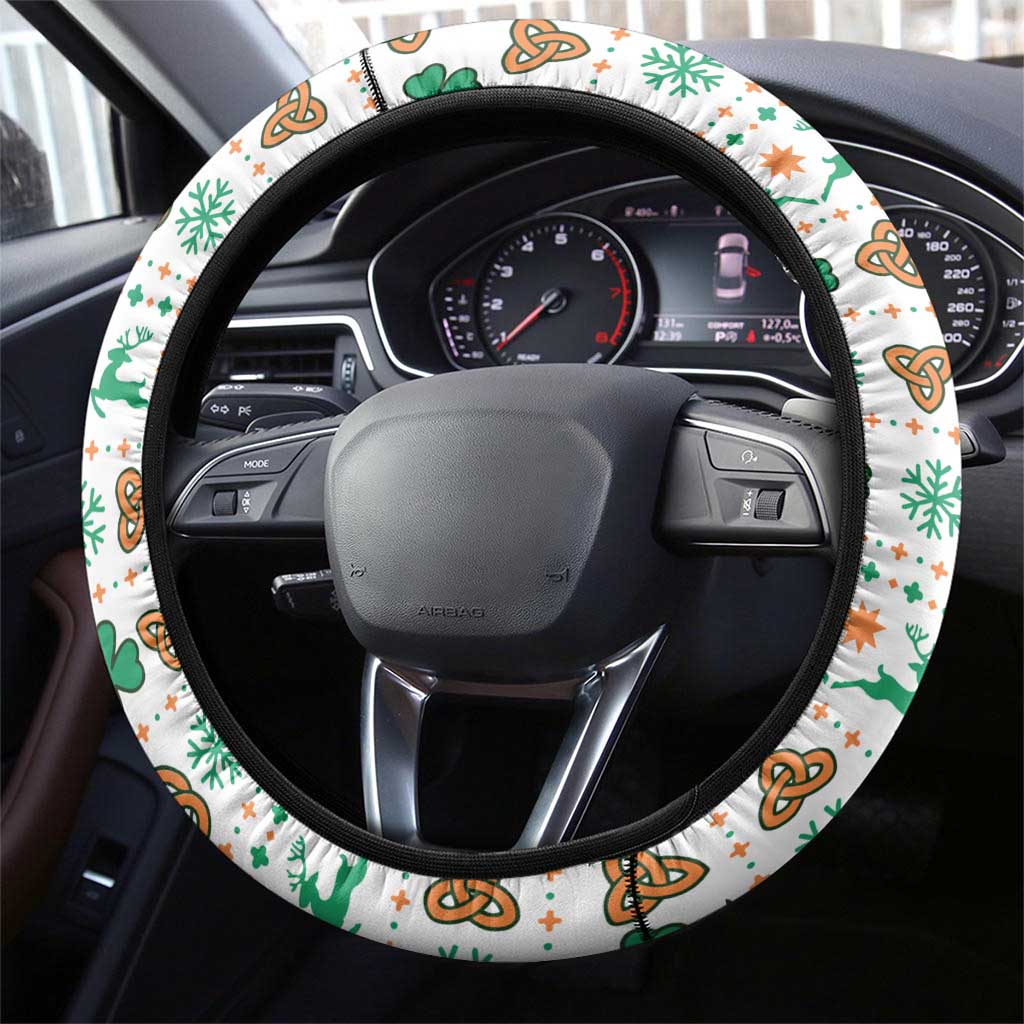 Ireland Christmas Steering Wheel Cover with Celtic Knot Shamrock and Tricolor Holiday Pattern - Wonder Print Shop