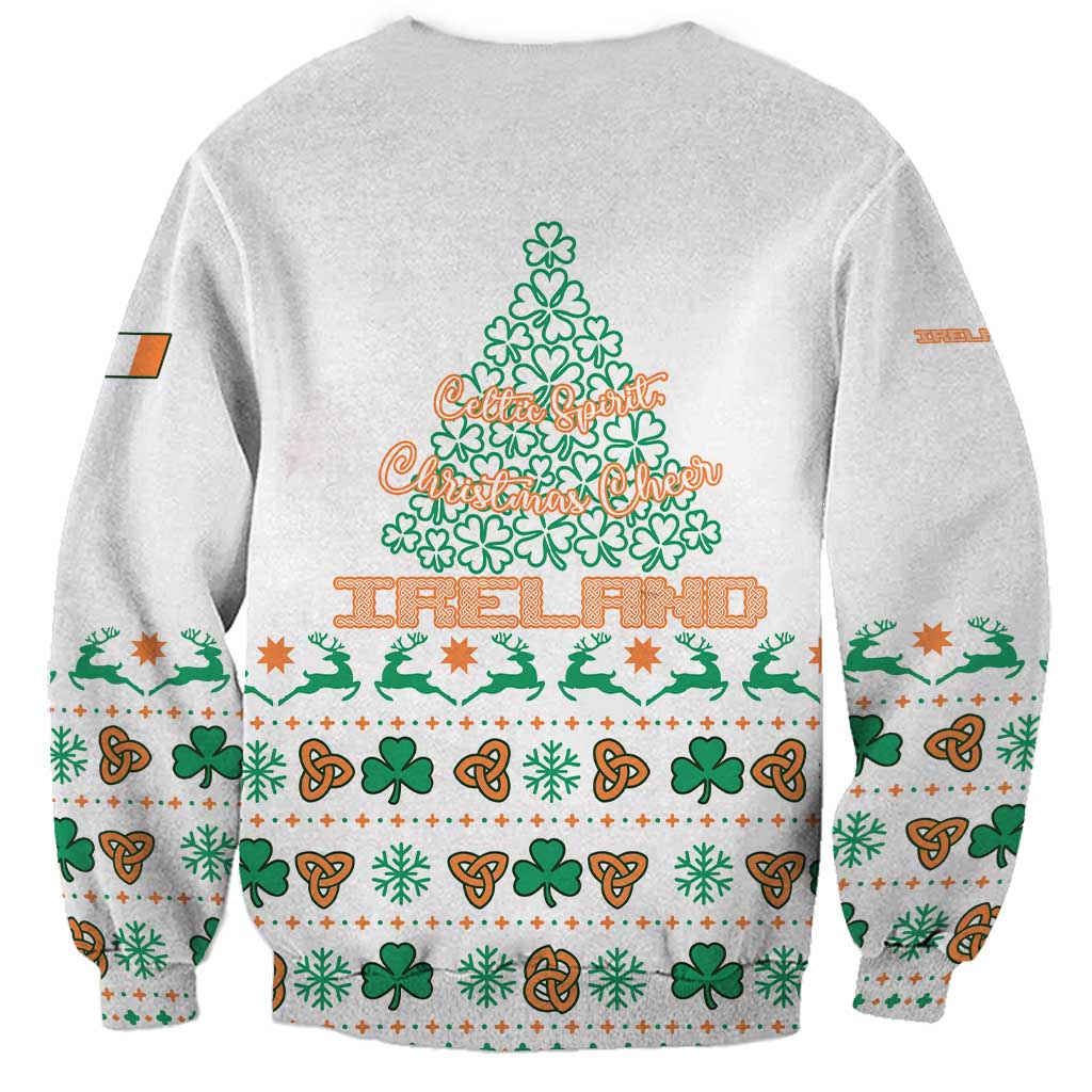 Ireland Christmas Sweatshirt with Celtic Knot Shamrock and Tricolor Holiday Pattern - Wonder Print Shop