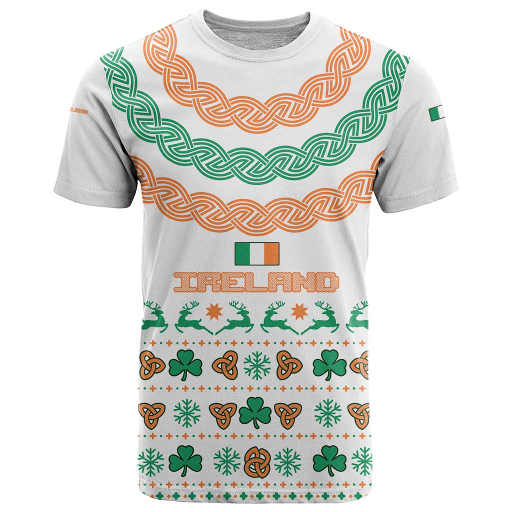 Ireland Christmas T Shirt with Celtic Knot Shamrock and Tricolor Holiday Pattern - Wonder Print Shop