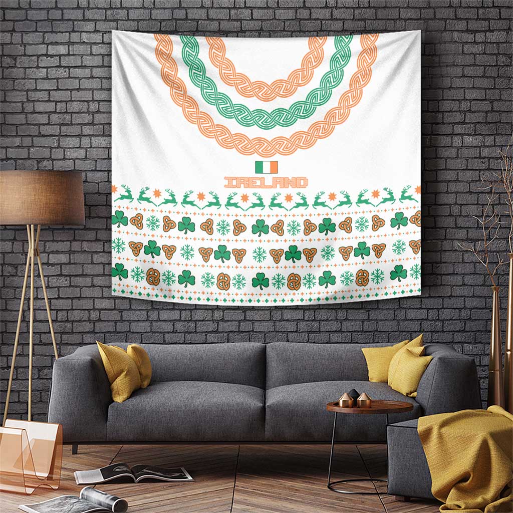 Ireland Christmas Tapestry with Celtic Knot Shamrock and Tricolor Holiday Pattern - Wonder Print Shop