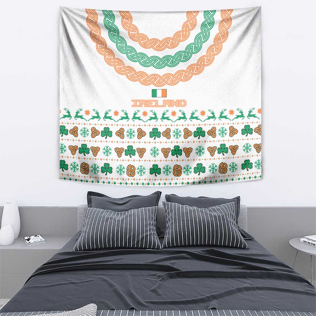Ireland Christmas Tapestry with Celtic Knot Shamrock and Tricolor Holiday Pattern - Wonder Print Shop