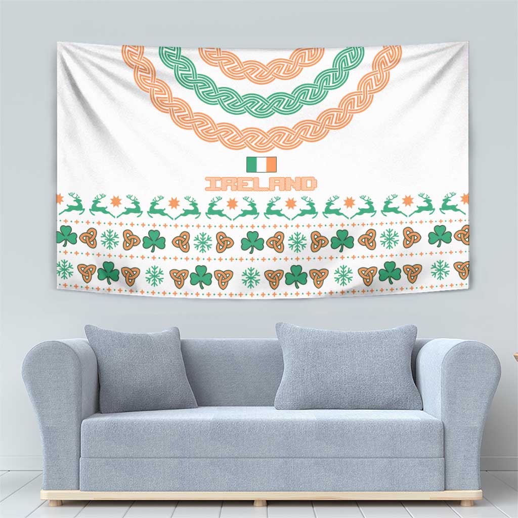 Ireland Christmas Tapestry with Celtic Knot Shamrock and Tricolor Holiday Pattern - Wonder Print Shop