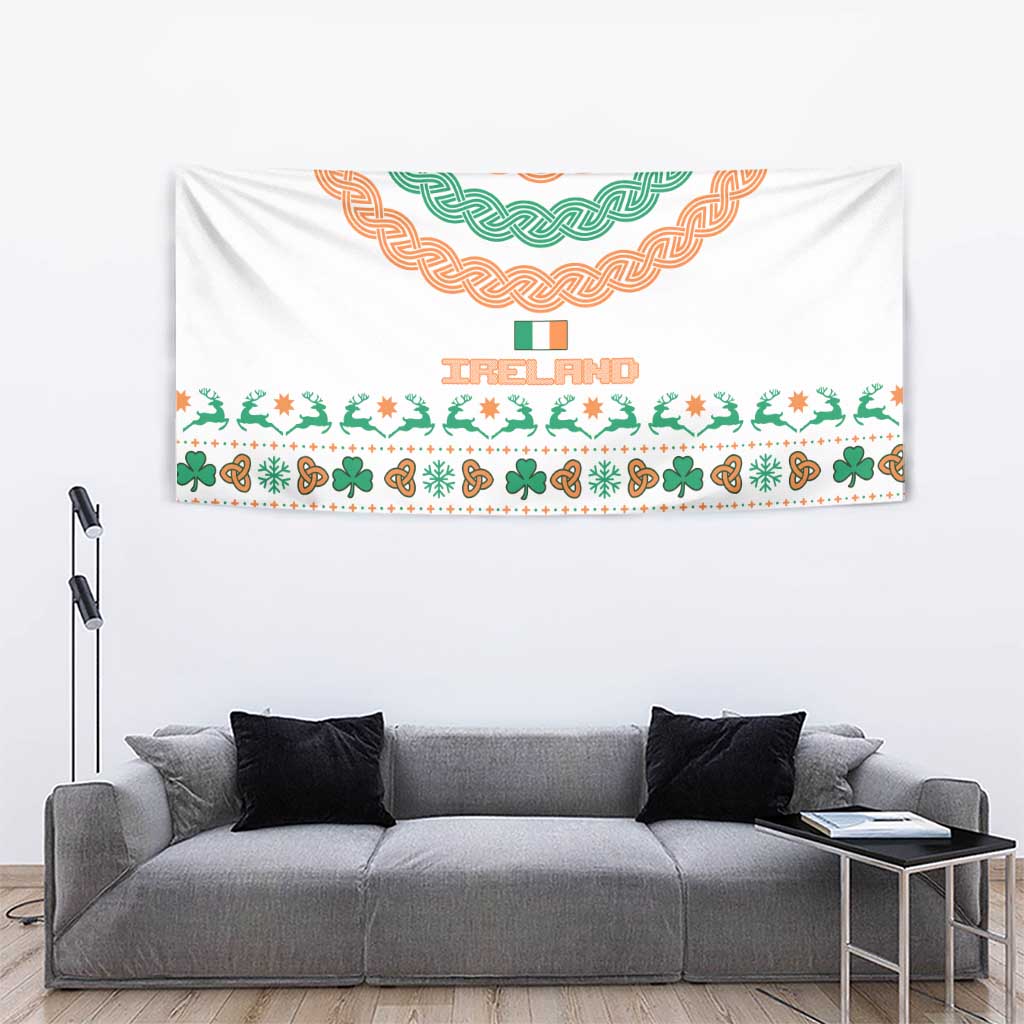 Ireland Christmas Tapestry with Celtic Knot Shamrock and Tricolor Holiday Pattern - Wonder Print Shop