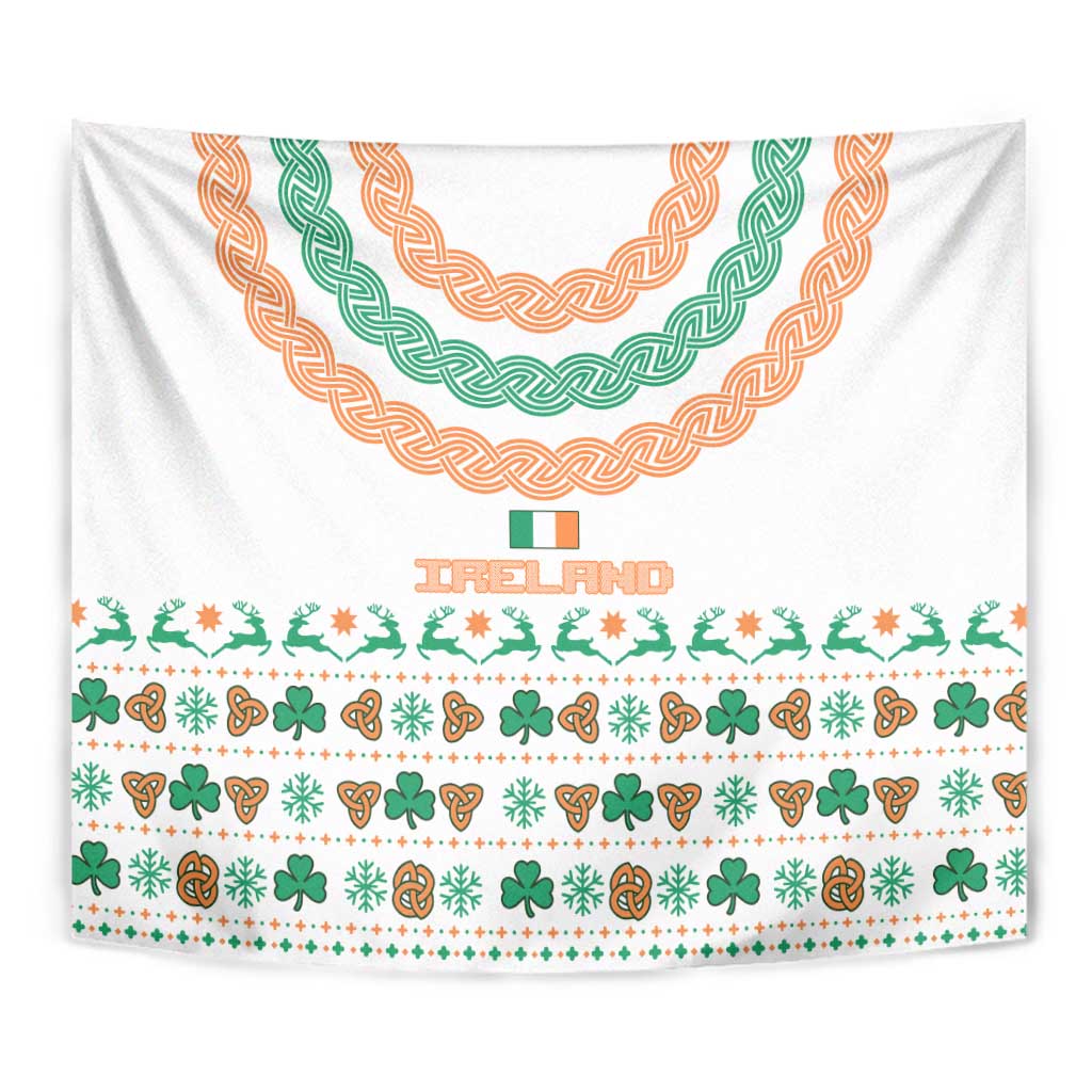 Ireland Christmas Tapestry with Celtic Knot Shamrock and Tricolor Holiday Pattern - Wonder Print Shop