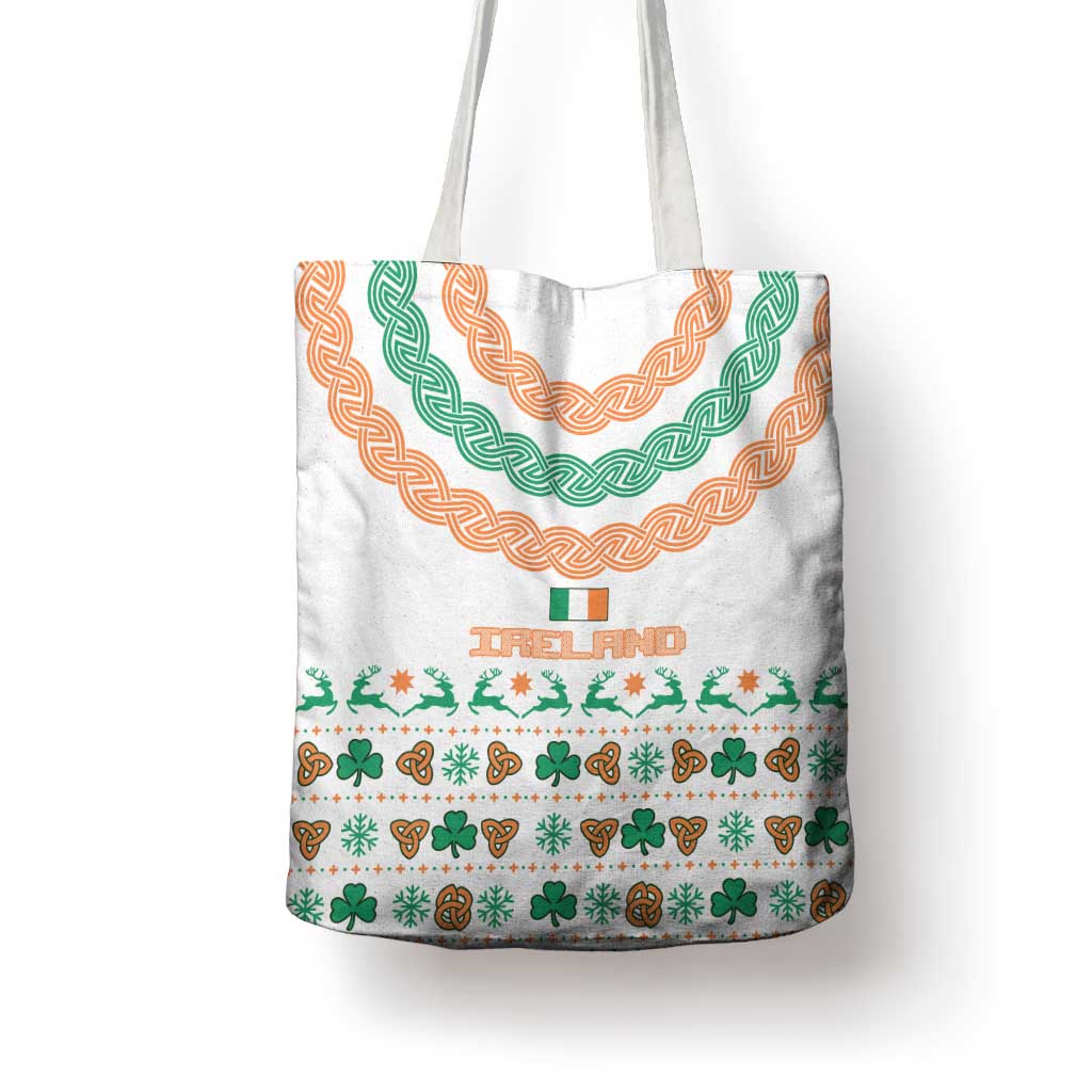 Ireland Christmas Tote Bag with Celtic Knot Shamrock and Tricolor Holiday Pattern - Wonder Print Shop