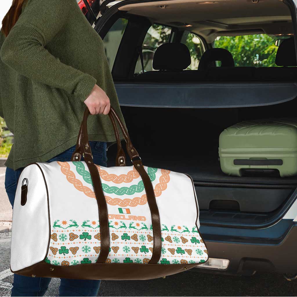 Ireland Christmas Travel Bag with Celtic Knot Shamrock and Tricolor Holiday Pattern - Wonder Print Shop