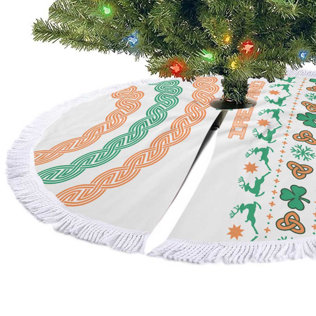 Ireland Christmas Tree Skirt with Celtic Knot Shamrock and Tricolor Holiday Pattern - Wonder Print Shop