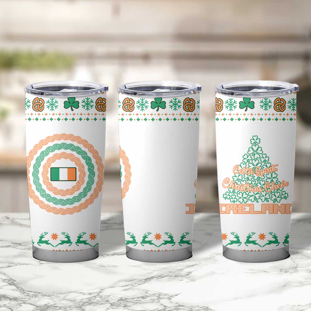 Ireland Christmas Tumbler Cup with Celtic Knot Shamrock and Tricolor Holiday Pattern - Wonder Print Shop