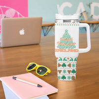 Ireland Christmas Tumbler With Handle with Celtic Knot Shamrock and Tricolor Holiday Pattern - Wonder Print Shop
