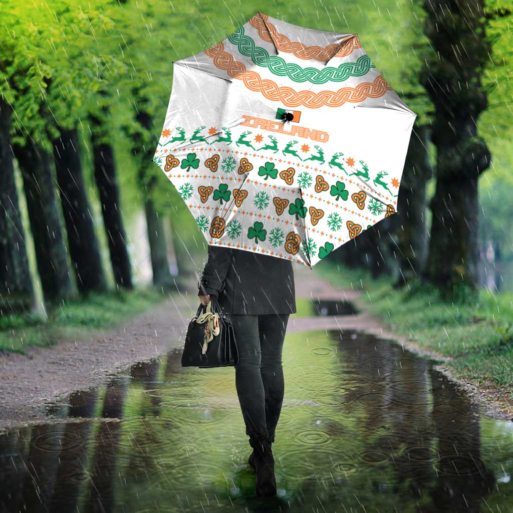 Ireland Christmas Umbrella with Celtic Knot Shamrock and Tricolor Holiday Pattern - Wonder Print Shop